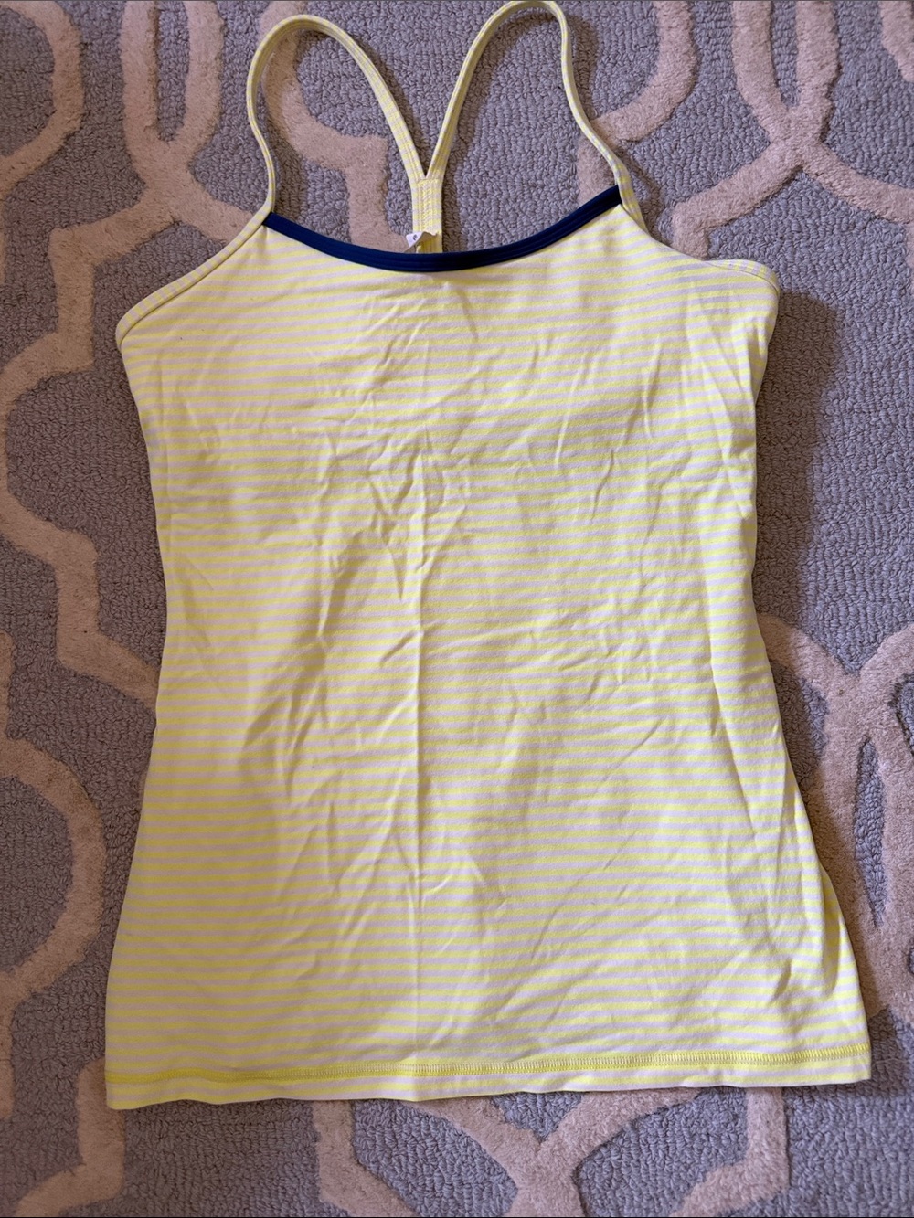 Lululemon Yellow Striped Spaghetti Strap Tank with Navy Trim